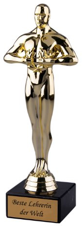 Pokal-Fabrik - Trofeo dorato con incisione preimpostata Migliore Insegnante del Mondo - Figura del vincitore Viktor 24 cm - Regalo per insegnante per l'addio - Scuola/Diploma