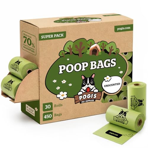 Pogi sacchetti igienici per cani – a prova di perdite e senza profumo, extra resistenti, 450 pezzi (30 rotoli)
