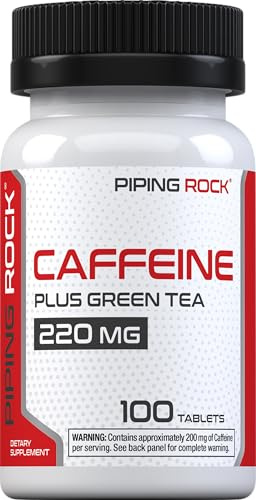 Piping Rock Caffeine Pills 200mg | 100 Tablets | with Green Tea Extract | Non-GMO, Gluten Free Supplement