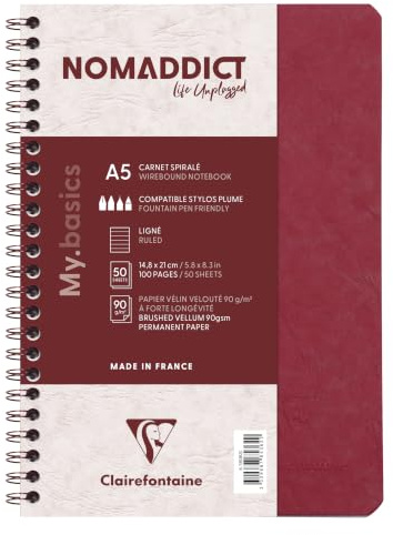 Clairefontaine 'Age Bag' Wirebound Notebook, A5, Lined, 100 Pages - Red