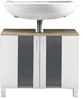 trendteam smart living - Waschbeckenunterschrank Unterschrank - Badezimmer - Porto - Aufbaumaß (BxHxT) 65 x 54 x 31 cm - Farbe Eiche Sägerau hell mit Weiß und satiniertem Glas - 168830141
