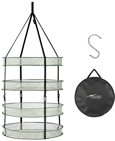 iPower Kräuter-Trockennetz zum Aufhängen, 4 Schichten, grünes Netz, mit faltbaren, schweren Ringen, zusammenklappbar, Hydrokultur-Pflanzenknospen, robustes Hängenetz