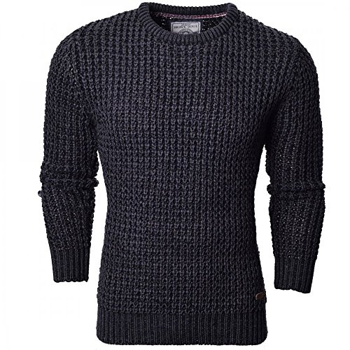 BRAVE SOUL Mens Chunky Cable Knit’ Jumper Pullover Winter Sweater Medium Grey