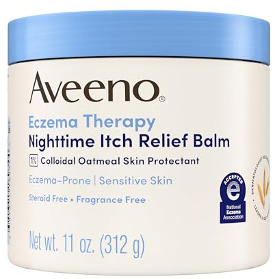 Aveeno Eczema Therapy Nighttime Itch Relief Balm, Colloidal Oatmeal Formula Instantly Soothes Itchy, Eczema-Prone Skin, Moisturizing Balm for Sensitive Skin, Steroid- & Fragrance-Free, 11 oz