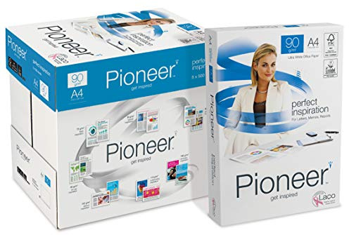 Pioneer kontorspapper – vit kopieringspapper, 90 g/m², A4, FSC mix 70% – kartong à 5 paket med 500 ark