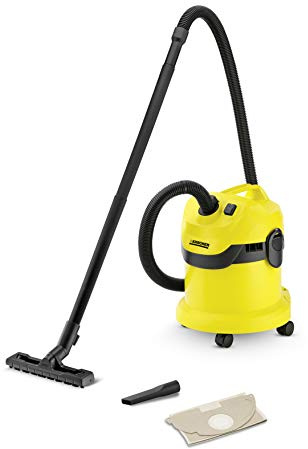 Kärcher WD 2 - Aspiratore Solidi-Liquidi, Capacità Vano Raccolta 12 l, Plastica Dura, 180 Air Watt, 1000 W, Due Tubi Rigidi d'Aspirazione, Due Bocchette, Filtro, Sacchetto, Tubo 1.9 m