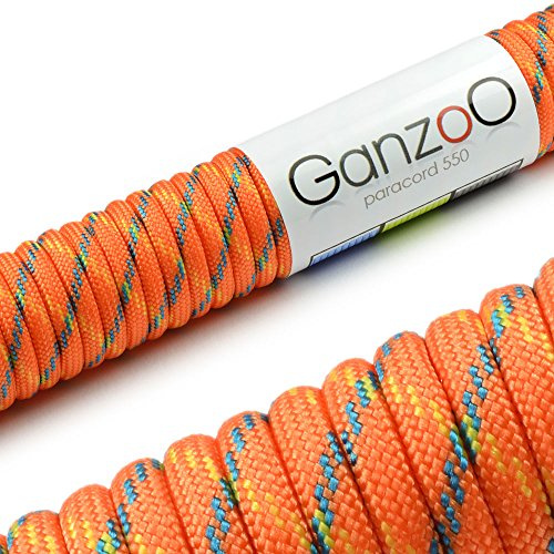 Ganzoo Paracord 550 rep 30 m, orange nylon/polyester-snöre för armband, halsband och hundkoppel, gör flätning och knutar i DIY, använd som reservlina vid camping, packning och utrustningsfäste