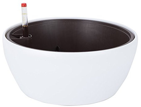 Vencer 11 Inch Round Self Watering Planter +Water Indicator+Ceramsite+Fertilizer,Modern Decorative Planter Pot for All House Plants Flowers, Herbs, Vegetables, Tropical ,White,VF-048