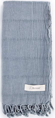 Bersuse 100% Cotton Troy Stonewashed Turkish Towel - 37x70 Inches, Grey