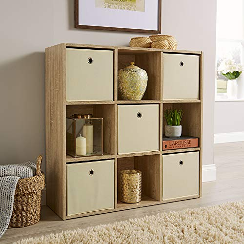 Home Source Storage 9 Shelf Cube Bookcase Wooden Display Unit, Oak Effect