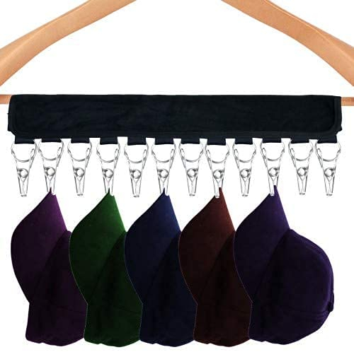 Pinsheng 12-Clips Klettverschluss Faltbarer Kappenorganizer Halter, Tragbare Hutaufbewahrung Aufhänger Clips für Closet Reise Schlafsaal(Schwarz, 1 Stück)