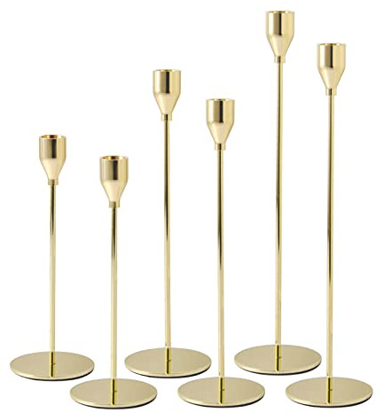 6Pcs Lemon Gold Candlestick Holders, Tall Taper Candelabra Stands fits 3/4 inch Thick Pillar Candle Stick, Elegant Decor Set for Table Centerpiece, Floor, Fireplace as Date, Festival, Fitting.