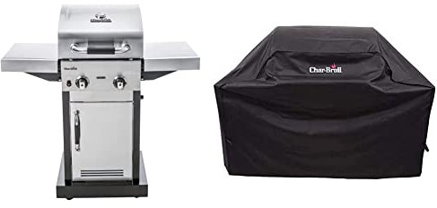 Char-Broil 140893 Advantage Series 225S - 2 Burner Gas Barbecue Grill with TRU-Infrared Technology, Stainless Steel Finish & 140384-2 Burner Gas Barbecue Grill Cover, Black