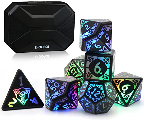 DND Würfel Wiederaufladbar mit Ladebox, 7 PCS LED Dice, Dungeons and Dragons Polyedrische Würfel Set für Tabletop Spiele ZHOORQI D and D Würfelset (3Color Light up)