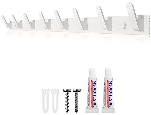 Sevenpers Garderobenhaken Weiß Kleiderhaken Hakenleiste mit 8 Haken Stabile Garderobenleiste für Jacken, Mäntel, Taschen, Hüte und Schals bieten und Mehr