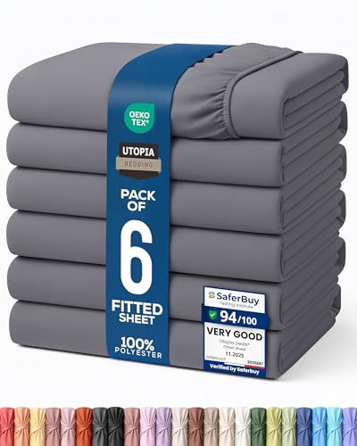 Utopia Bedding Juego de 6 Sabana Bajera 180x200 - Gris - Bolsillo Profundo - Microfibra Cepillada (Cama 180)