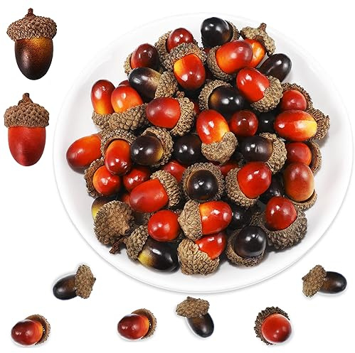 50 Pcs Artifical Acorns, with Natural Acorn Cap Acorn, Acorns Artificial Lifelike Acorn Decoration Festival for Craft, Wedding, Photo props， Festival Party and Home Decoration