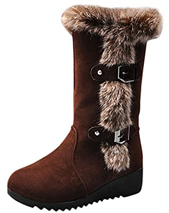 riou Botas Mujer Invierno Cuña Altas Forradas con Pelo Antideslizante Botines Punta Redonda Botas Urbano Fiesta Oficina Zapatos Casuales Ligero para Exterior e Interior Regalo