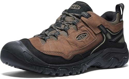KEEN Men's Targhee 4 Low Height Durable Comfortable Waterproof Hiking Shoes, Bison/Black, 13 Wide