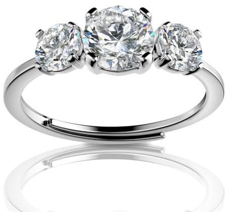 SEUMOO Engagement Rings 2.2ct Sterling Silver Rings for Women S925 Moissanite Simulated Round Cut Diamond 4 Prong Adjustable Size Wedding Rings Promise Eternity Ring for Anniversary Valentine's Day
