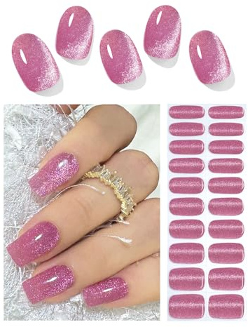 Wahrshei Unghie Gel Adesive UV | Plum Cat Eye Smalto Adesivo Gel UV | 20 PCS Pellicola per Unghie Autoadesiva | Adesivi per unghie in gel, Impacchi di Smalto Gel per Unghie