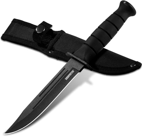 DISPTACH 10.5-Inch Fixed Blade Tactical Knife with 6-inch 3Cr Steel Blade, Rubber Handle & Nylon Sheath – Full Tang Survival Knife for Bushcraft, Hunting, Camping, Outdoor, EDC