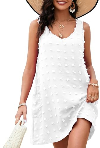 Zetieny Vestido de Playa para Mujer Sin Mangas Cuello en V con Bolsillos Suelto Ropa de Baño Playa Traje de Bikini Camisolas Beach Bikini Cover up