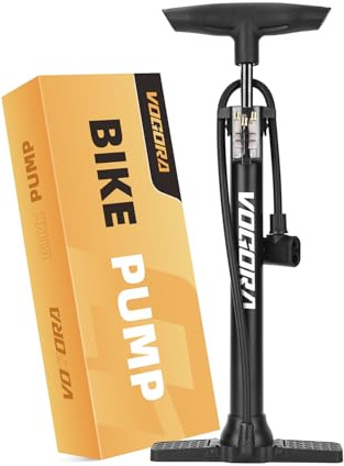 VOGORA Cykelpump med Presta- och Schrader-ventiler. Universellt användbar för alla cykeldäck, bollar och uppblåsbara produkter. Fotpumpsmodell.