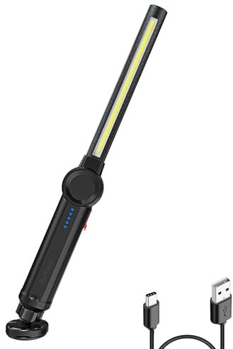 lampada da lavoro led ricaricabile magnetica portatile professionale per officina, luce di lavoro led ricaricabile con base, lampade ispezione per l'escursione di campeggio all'aperto (Nero-Z)