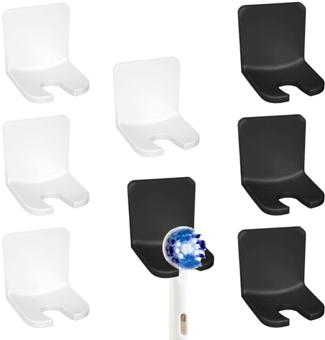 NVGVUP 8 pezzi portaspazzolino elettrico: supporto per spazzolini da denti a parete senza forare, autoadesivo, supporto per testine di ricambio, supporto per testine spazzolino da bagno (bianco/nero)