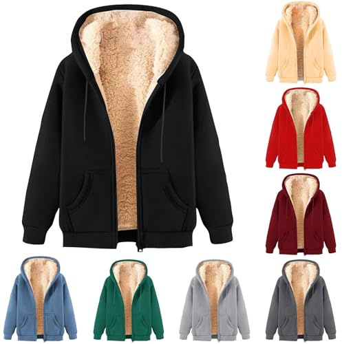 Générique Sweat a Capuche Homme Zippé Sweats Peluche Polaire Veste Hiver Chaude Manteau Chic Sweatshirt Couleur Unie Hoodie Décontracté Manches Longues avec Poches Automne Jacket Noir 5XL