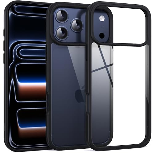 Supdeal Coque Antichoc Transparente pour iPhone 17 Pro Max, [Bouton de Contrôle Caméra] [Housse Protection Anti-Chute de 10 Pieds] Cover Case Dos Dur avec Airbags aux Quatre Coins, 6,9, Noir