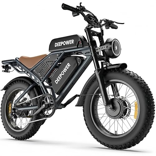 DEEPOWER S8 Vélo Électrique À Double Moteur, Batterie Amovible 48V 60Ah, Autonomie De 120‑250KM, Pneus Larges 20, 7 Vitesses, Suspension Intégrale, Freins Hydrauliques, Vélo Électrique Tout Terrain
