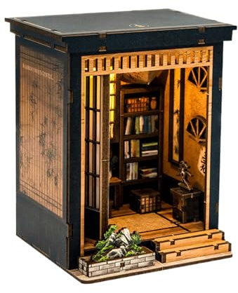 Mini Book Corner Building Set: Wooden Craft Pavilion Inspired by Traditional Japanese Design, Detailed Construction Toy Handmade for Art Display