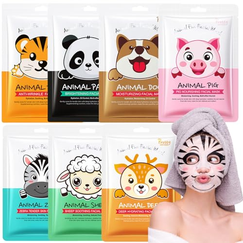 Animal Face Masks, Funny Sheet Mask Set, Skincare Gifts for Girls, 7PCS | Moisturising, Hydrating,Smoothing,Improve Dullness Cute Animal Prints,Teen Girls, Women,Home Spa Parties,Birthdays, Christmas