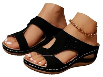 Orthopedic Wedge Sandals for Women Lightweight with Plush & Soft Insole Beach Non-Slip Sandals Dressy Wide Width Flip Flops Arch Support Summer Open Toe Platform Slippers Boho Slides (4)