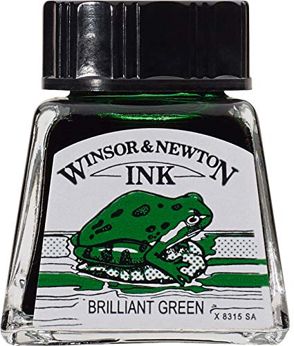 Winsor & Newton 1005046 Drawing Inks - Zeichentusche für Kalligraphen, Illustratoren, Grafikern, Künstler - wasserbeständige Farben, herrvorragender Transparenz, 14ml Flasche - Brillantgrün