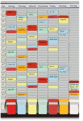 FRANKEN T-Kartentafel 7-Tage Wochenplaner, 47,4 x 78 cm, 7 Träger + 1 Index, 35 Schlitze, PV-SET3