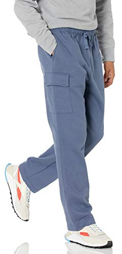 Amazon Essentials Pantalones Deportivos Tipo Cargo de Forro Polar con Dobladillo Abierto Hombre, Añil, L