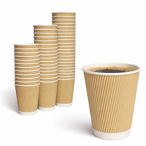 EPISENT 100 X 12oz Disposable Paper Cups | Insulated Ripple Wall Hot Drink Cups for Coffee, Tea, Cappuccino & Chocolate | Leak-Resistant, Recyclable Takeaway Cups for Home, Office & Events
