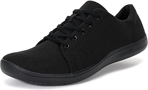WHITIN Women's Minimalist Barefoot Shoes Wide Width Toe Box Size 7.5 Zero Drop Arch Support Lace Up Fitness Workout Training Gym Road Running Bowling Tennis Fashion Sneakers Female All Black 38