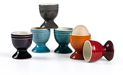 UNICASA Ceramic Egg Cups, Porcelain Colorful Egg Cup Set of 6, Stand Holder for Soft Boiled Eggs, Microwave & Dishwasher Safe (Set A)