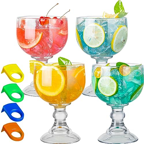 wookgreat Schooner Lot de 4 verres à bière 650 ml – Verre à margarita extra large avec 4 clips de couleur, verres à cocktail en forme de crevettes, grands verres à pied avec fond épais, verres de bar