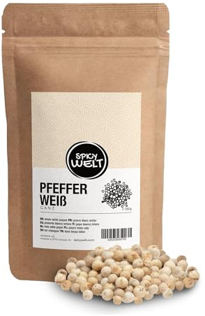 Spicy Welt Poivre Blanc Entier (250g) – Grains de Poivre Blanc pour Moulin | Idéal Poisson, Volaille, Sauce Crème & Béchamel | Saveur Fine & Assaisonnement Discret | 100% Naturel, Sans Additifs