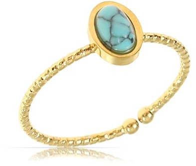Tillverkad av Nami filigraner boho rostfritt stål ring guld med oval turkos ädelsten gåva damer smycken storlek justerbar och vattentät