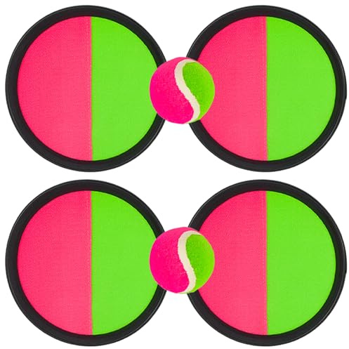 GAOUTO Juego de 2 bolas de velcro, 4 remos y 2 pelotas, juego de bolas de velcro, juego de bolas de velcro para niños, juegos de pelota para exteriores, niños para lanzar y capturar para fiestas,