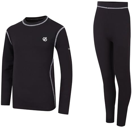 Dare2B Boys Pow II Baselayer Set with advanced Q-Wic+ technology, perfect for Wintersports & Outdoors Black