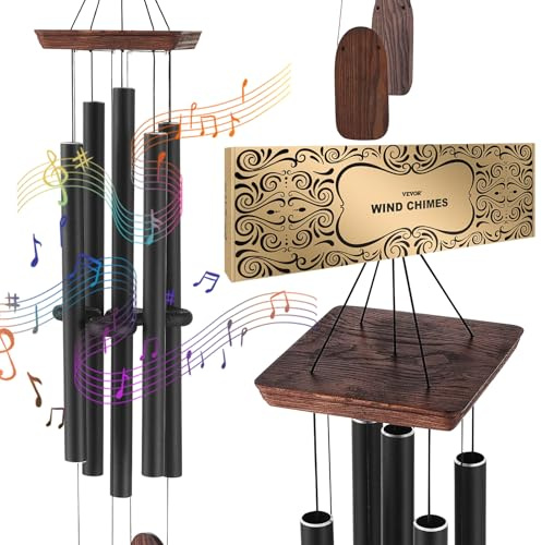 VEVOR Campanelli Eolici per Esterni 1220 mm Campanelli Eolici dai Toni Profondi con 5 Tubi, Campanelli Eolici Commemorativi per Anniversario, Decorazioni per Patio, Portico, Giardino e Cortile, Nero