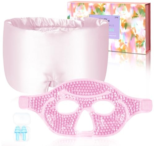 my novel things Augenmaske Kühlend und Schlafmaske 2 Stück für Frauen, Schlaf Entspannungs Augenmaske Seidendamast, Vollabdeckende Augenmaske mit Gel Perlen Kühlmask for Dark Circles and Puffiness