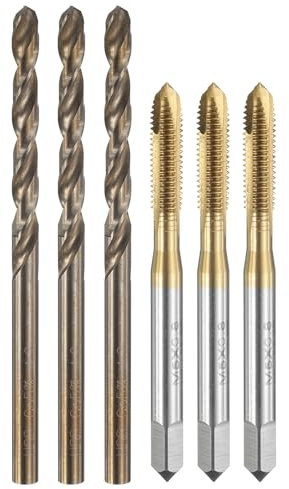 sourcing map Tap and Drill Bit Set, 3pcs M5 x 0.8 Metric Spiral Point Thread Screw Taps & 3pcs 4.2mm Twist Drill Bits, Titanium Coated/Roasted Yellow HSS-6542/M35 HSS-CO Tapping Threading Tool